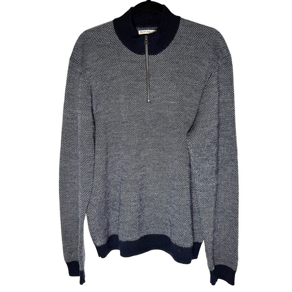 Marine Layer Men's Merino Wool Quarter Zip Sweater Navy White Knit Mock Neck L - Picture 4 of 11